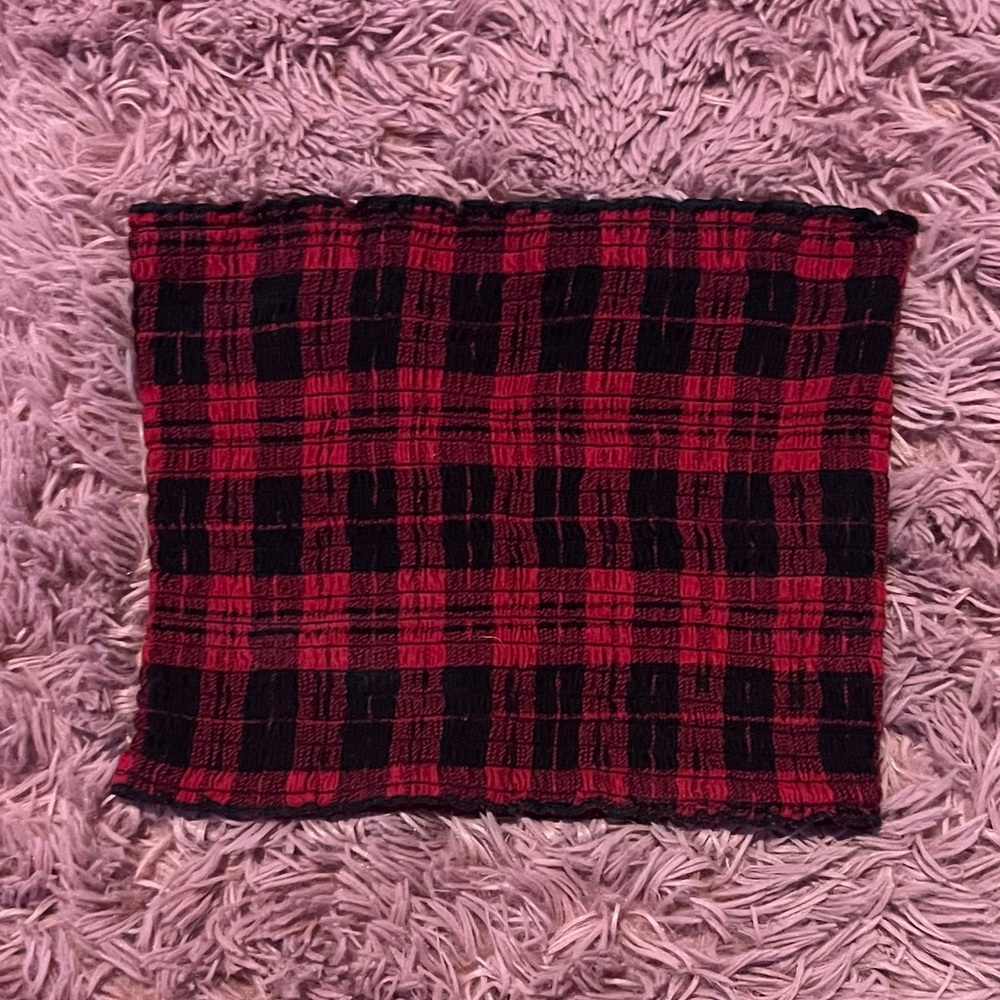 ribbed plaid tube top